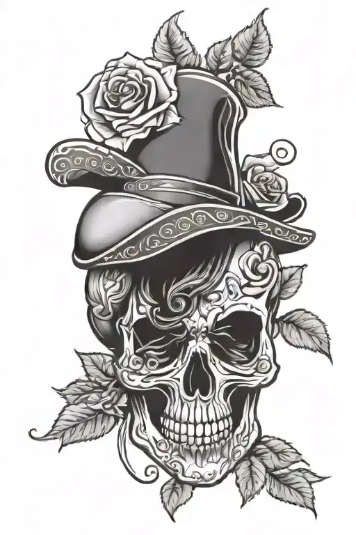 Mexican skull and roses growing tattoo design idea