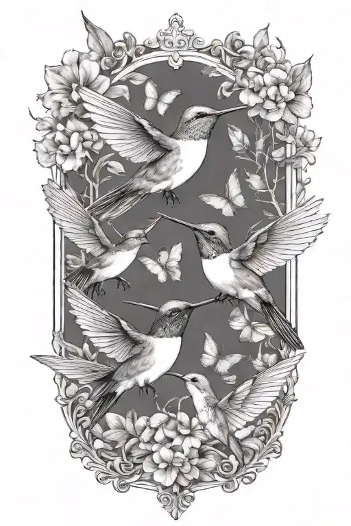 hummingbirds and butterfly  tattoo design idea