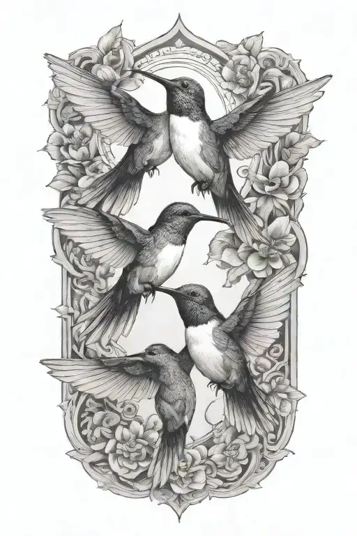 hummingbirds flying tattoo design idea