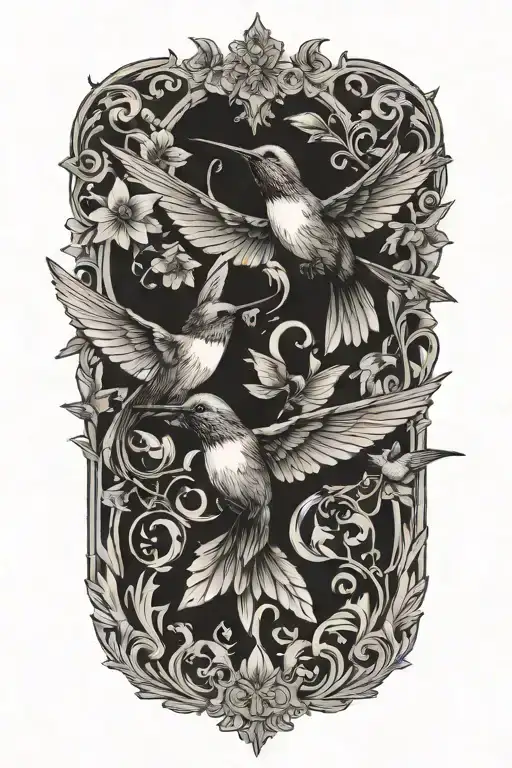 hummingbirds flying tattoo design idea