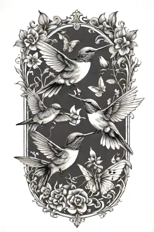 hummingbirds and butterfly  tattoo design idea