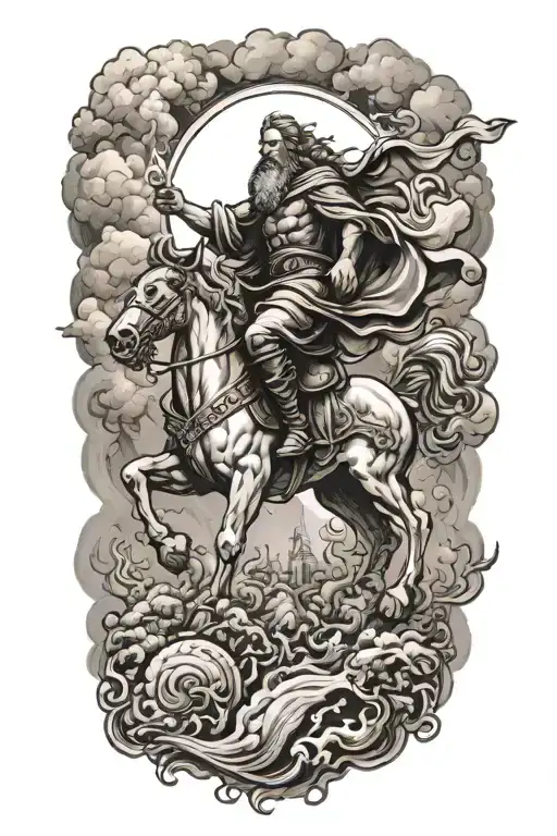 elijah ascending to heaven in a chariot of fire through the clouds tattoo design idea