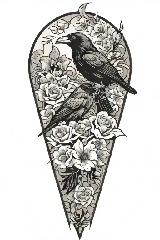 ravens in flowers  tattoo design idea