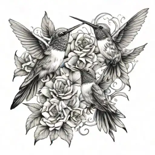 hummingbirds and butterfly  tattoo design idea