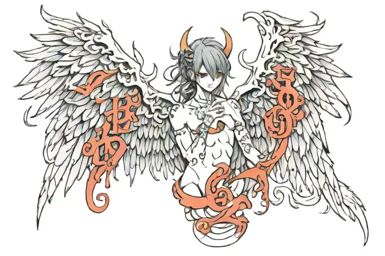 999 numbers devil wings tattoo design idea