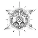 mountains, trees, gears, aliens tattoo design idea