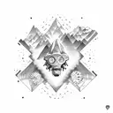 mountains, trees, gears, aliens tattoo design idea