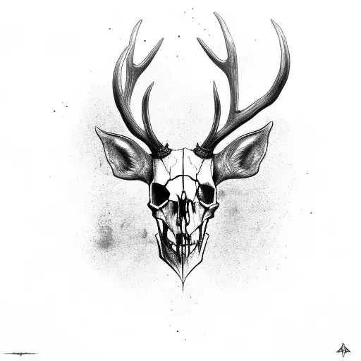 spooky deer skull with long pointy horns tattoo design idea