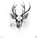 spooky deer skull with long pointy horns tattoo design idea