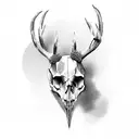 spooky deer skull with long pointy horns tattoo design idea