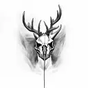 spooky deer skull with long pointy horns tattoo design idea