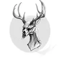 spooky deer skull with long pointy horns tattoo design idea