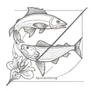 a memorial tattoo involving fishing that says “kyan armstrong” and “28/03/2007 - 28/10/2022”  tattoo design idea