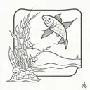 a memorial tattoo involving fishing that says “kyan armstrong” and “28/03/2007 - 28/10/2022”  tattoo design idea