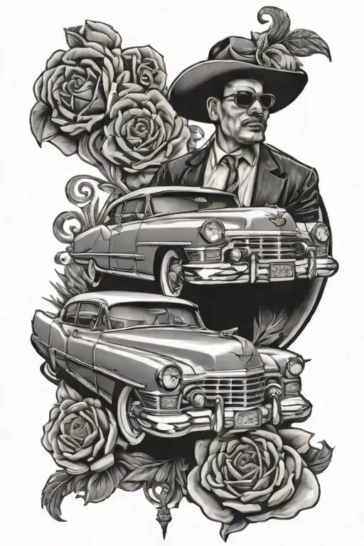 Chicano Cadillac gangster  tattoo design idea