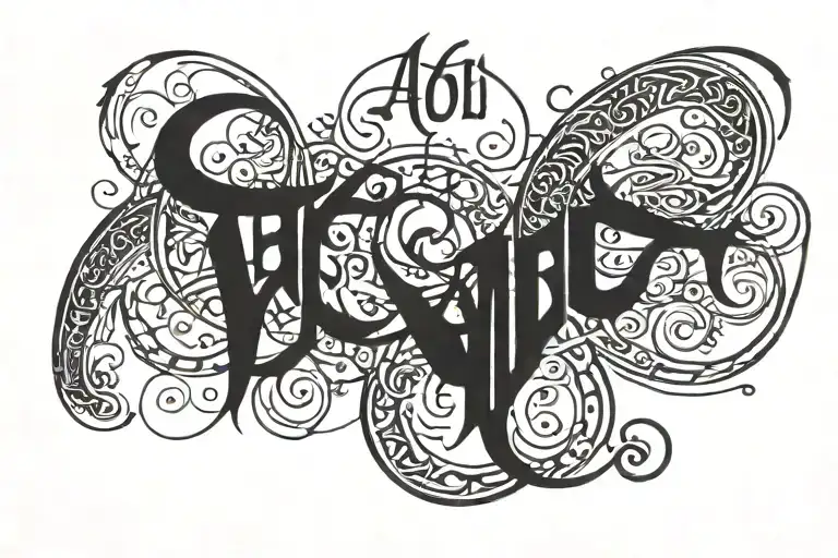 "Adel 03.30.1970" and "Shouzam 11.03.73" in arabic calligraphy on top of each other tattoo design idea