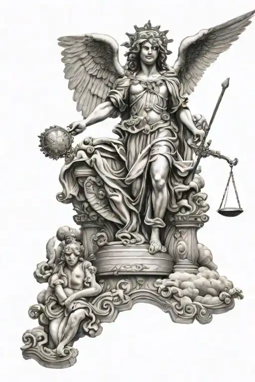 st michael archangel, lady justice, heaven gates tattoo design idea