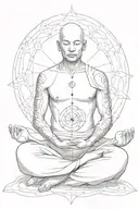 man in lotus position meditating monk aligned with chakras tattoo design idea