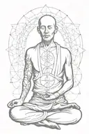 man in lotus position meditating monk aligned with chakras tattoo design idea