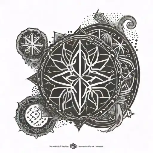 Dotwork mandala design with Nordic bind runes representing strength and leadership tattoo design idea