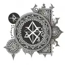 Dotwork mandala design with Nordic bind runes representing strength and leadership tattoo design idea