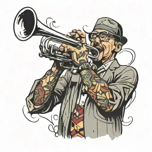 jazz trumpet musician playing tattoo design idea