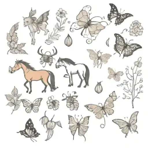 fairies, cowboys, butterflies, wizards, fruits and berries, horses, vampires, ghosts, spiders, flowers tattoo design idea