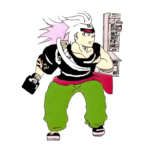 A traditional-style tattoo of an anime character holding a joint and a video game controller tattoo design idea