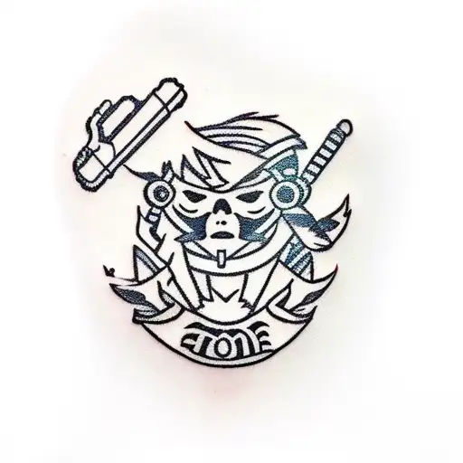 A traditional-style tattoo of an anime character holding a joint and a video game controller tattoo design idea