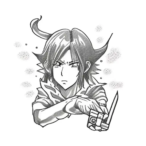 A traditional-style tattoo of an anime character holding a joint and a video game controller tattoo design idea