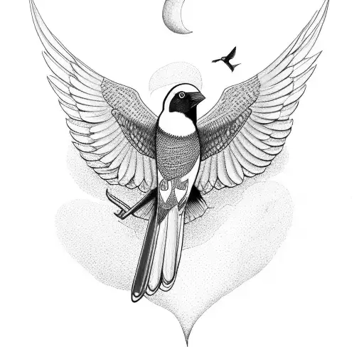 memorial flying magpie tattoo design idea