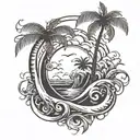 infinity symbol + palm tree+ wave forming the shape tattoo design idea
