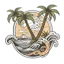 infinity symbol + palm tree+ wave forming the shape tattoo design idea