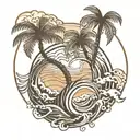 infinity symbol + palm tree+ wave forming the shape tattoo design idea