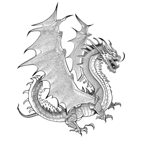 Twin Dragon black white flying tattoo design idea
