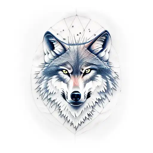 wolf head moon in background tattoo design idea