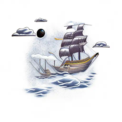 pirate ship flying through the universe tattoo design idea