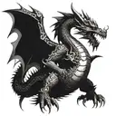 A fierce dragon in a blackwork style, incorporating elements of both martial arts and medieval knights tattoo design idea