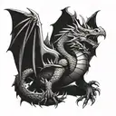 A fierce dragon in a blackwork style, incorporating elements of both martial arts and medieval knights tattoo design idea