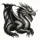 A fierce dragon in a blackwork style, incorporating elements of both martial arts and medieval knights tattoo design idea