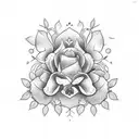 cráneo con flores de cerezo y destellos en tonos claros tattoo design idea