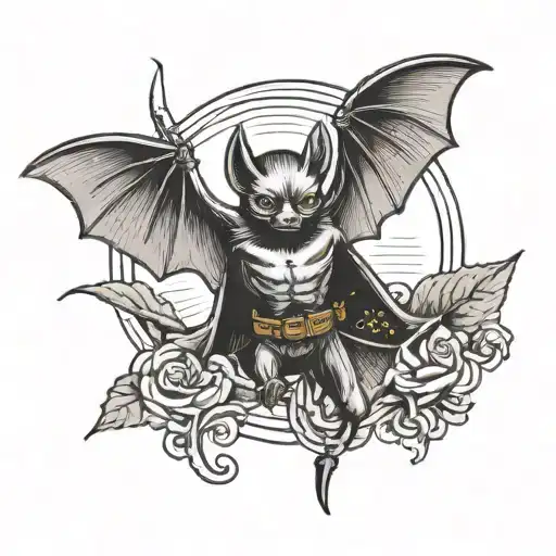 bat with spread wings and a katana in its paw tattoo design idea