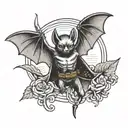 bat with spread wings and a katana in its paw tattoo design idea
