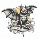 bat with spread wings and a katana in its paw tattoo design idea