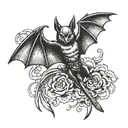 bat with spread wings and a katana in its paw tattoo design idea