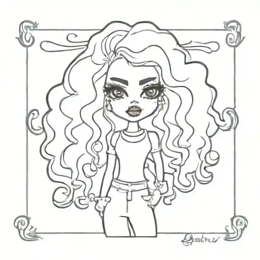 bratz doll with curly hair tattoo design idea
