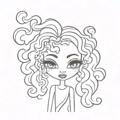 bratz doll with curly hair tattoo design idea