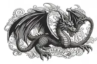 Dragon holding BirthDay july 22 1972 in roman numerals tattoo design idea