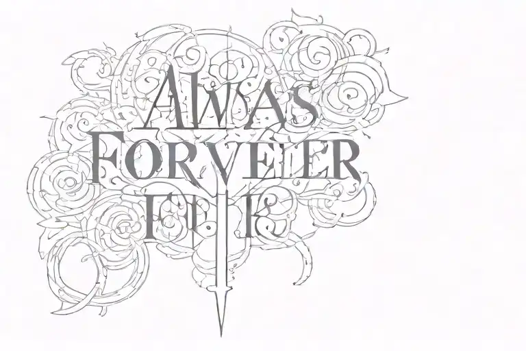 the text XI.XIV.XXIII vertically with the words always & forever written through the middle of the first text tattoo design idea