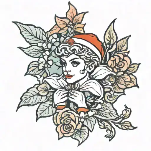 elf and flower tattoo design idea